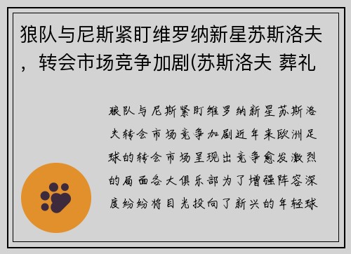 狼队与尼斯紧盯维罗纳新星苏斯洛夫，转会市场竞争加剧(苏斯洛夫 葬礼)